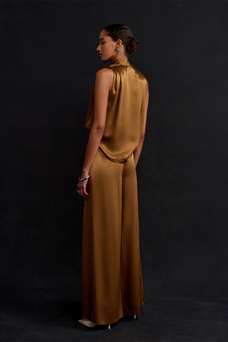 Acaria Studio Jill Satin Pants in Copper, stylish women's pants with a smooth satin finish and relaxed fit.