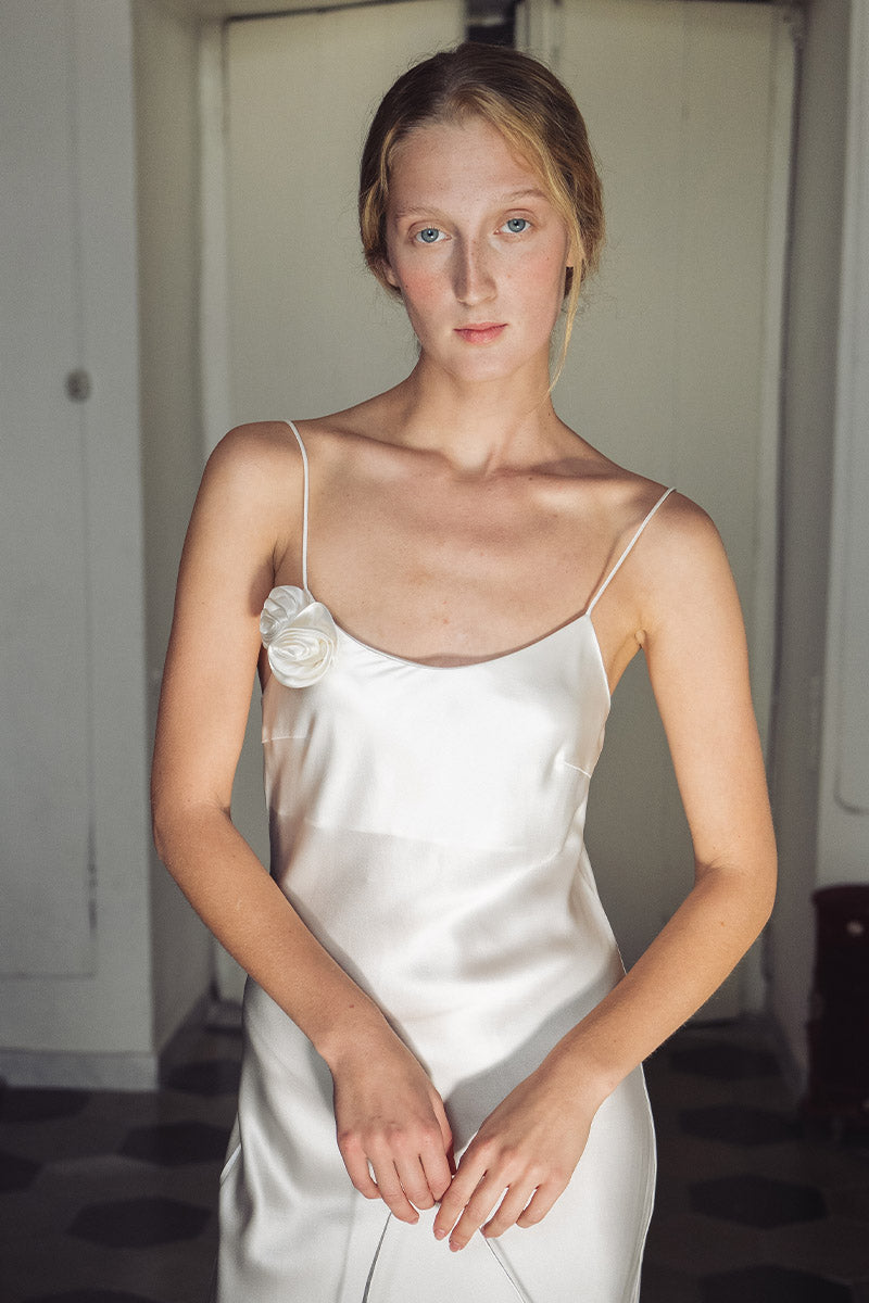PETALS SILK BIAS-CUT DRESS IN WHITE - CULT MIA