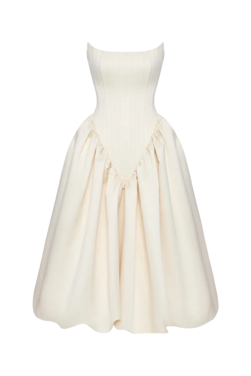 Beige Violet Transformer maxi dress by Balykina, featuring a flowing silhouette and elegant design for versatile styling.