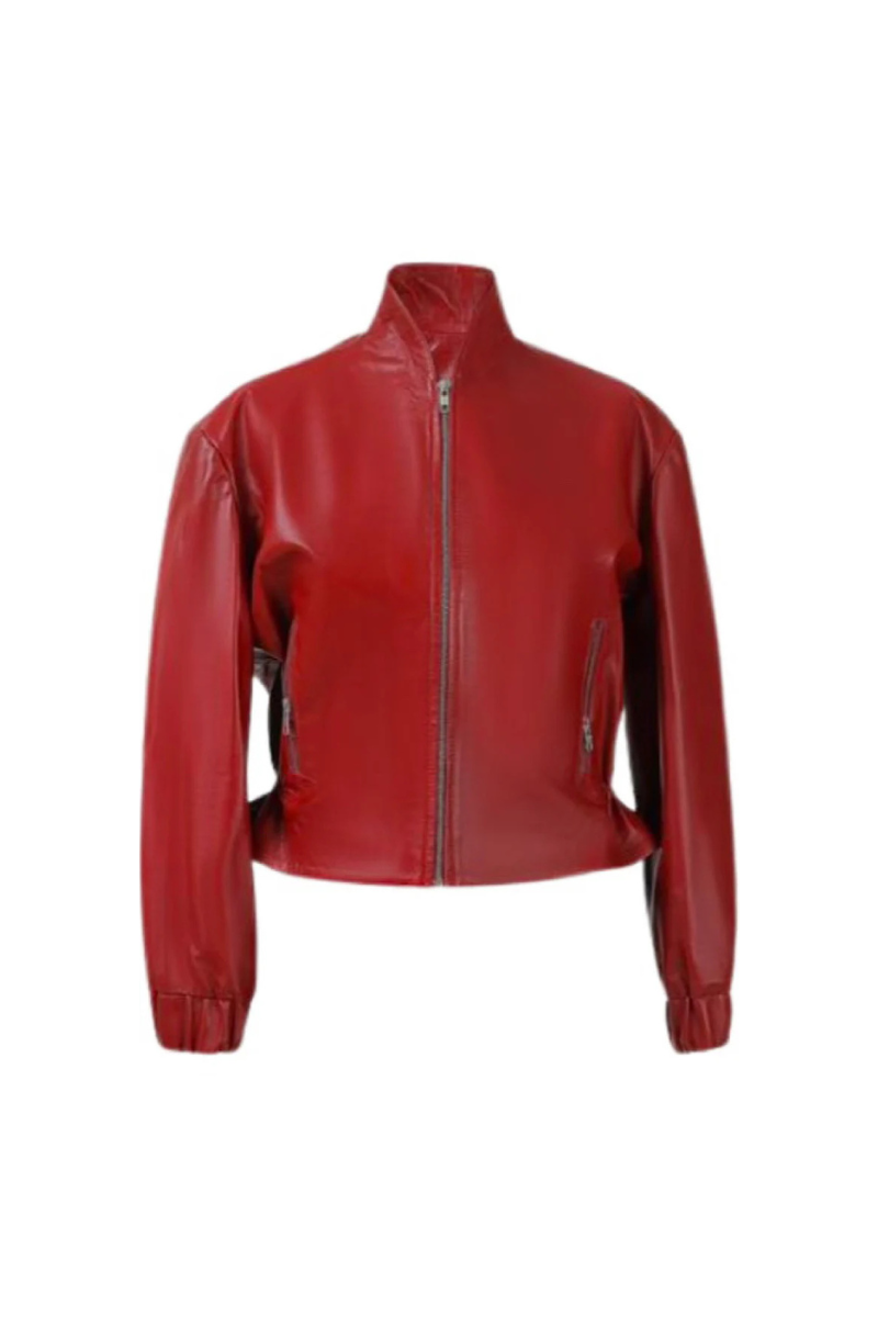 Red Bennett leather jacket by Double A, stylish men's jacket featuring smooth leather and a classic fit.
