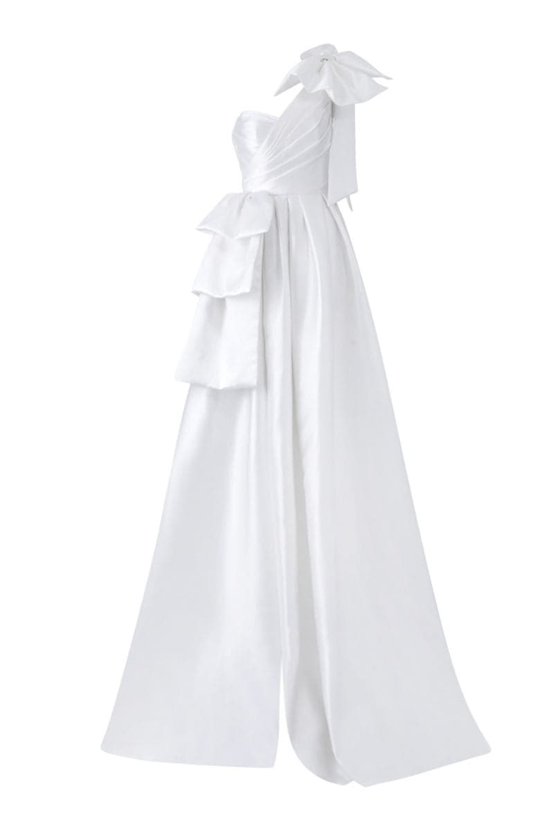 ETHELBERT WHITE TAFFETA BOW TIE GOWN - CULT MIA