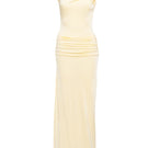 SÉLONE Seren one-shoulder ruched maxi dress in butter yellow, flowing fabric, elegant design, ideal for summer or special occasions.