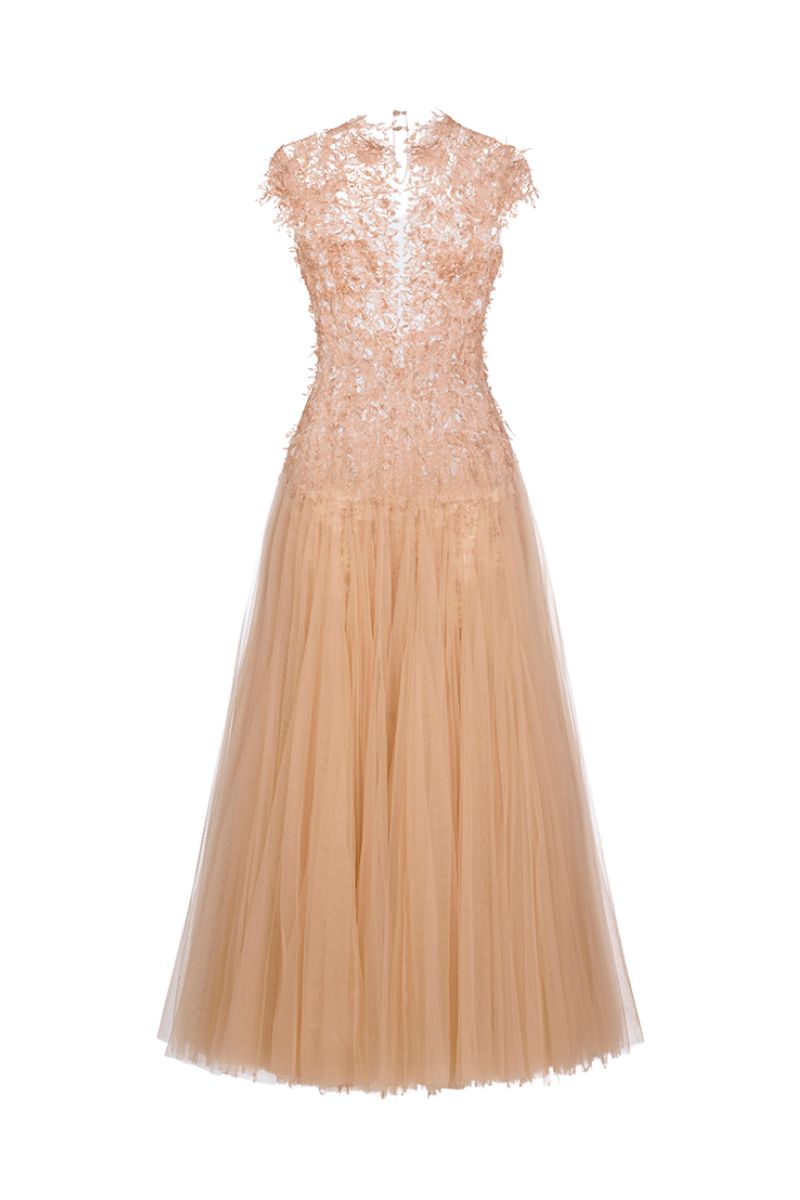 PEACH OMBRÉ CUT-OUT LACE MIDI DRESS - CULT MIA