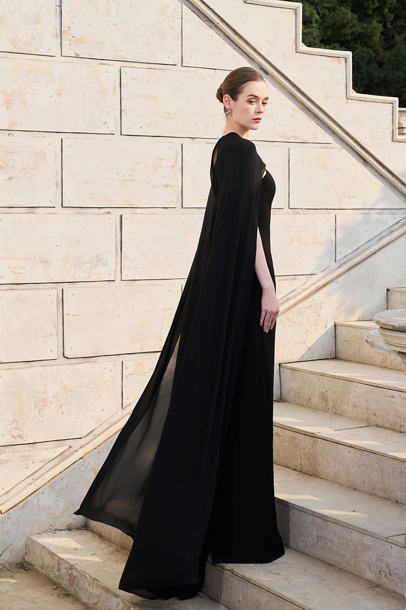 evening wear elegant cape dress long Prom Long Formal Glitter Cape Dress