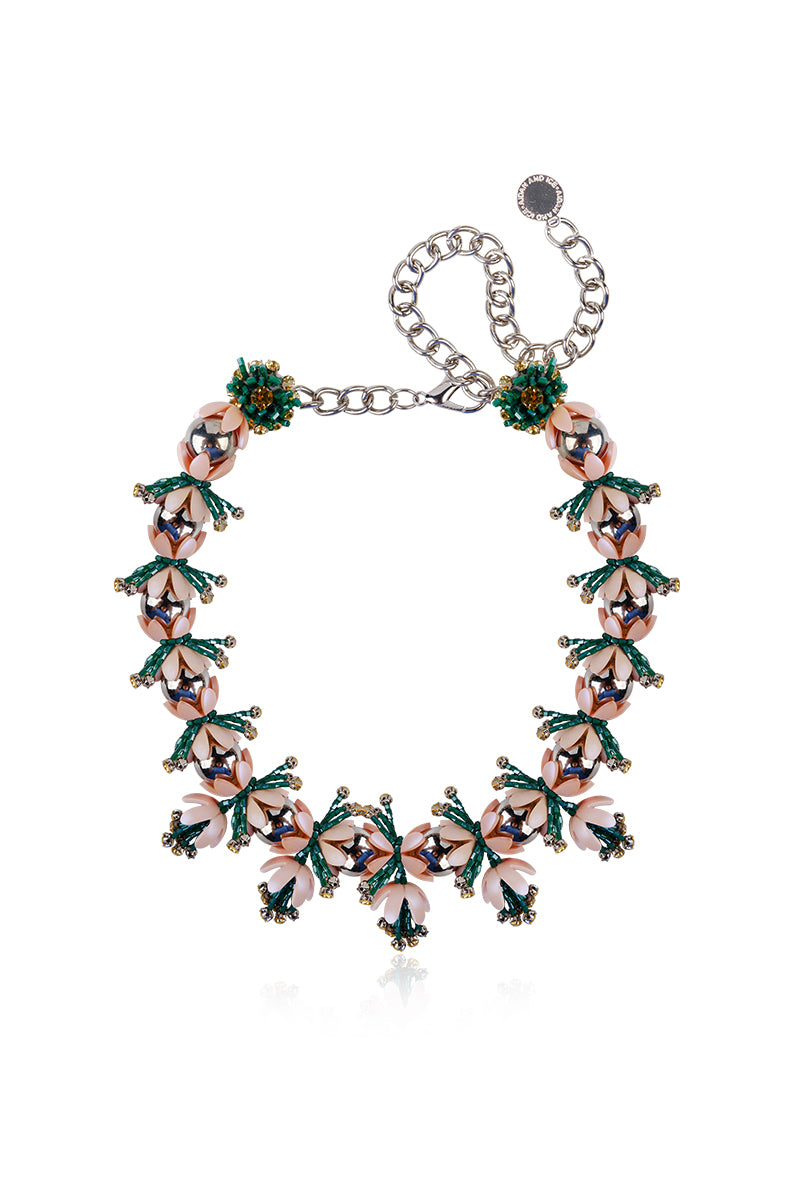 Aidan & Ice Solace Blush Necklace featuring a delicate pink pendant on a fine chain, displayed on a neutral background.