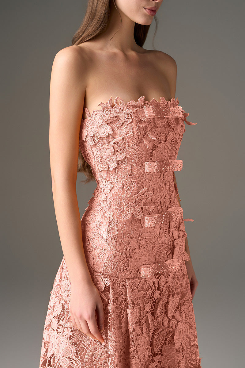 Pink floral garden strapless maxi dress by I.H.F Studio featuring an A-line silhouette and elegant design.