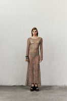 Nazlı Ceren Riona antique bronze maxi dress with flowing fabric and elegant design, perfect for stylish occasions.