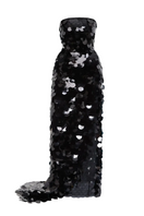 Black Balykina July dress gown with elegant neckline and flowing fabric, showcased on a mannequin.