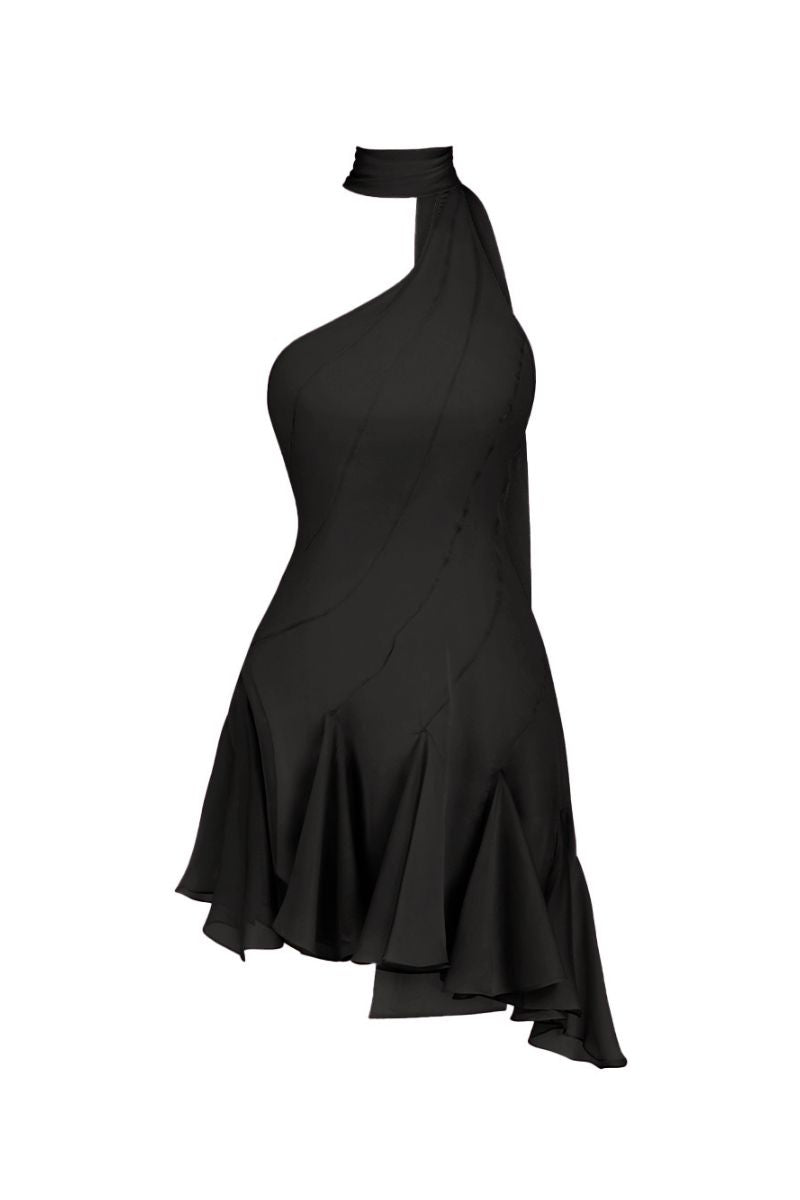 MS. GODET ASYMMETRIC DRESS IN BLACK - CULT MIA