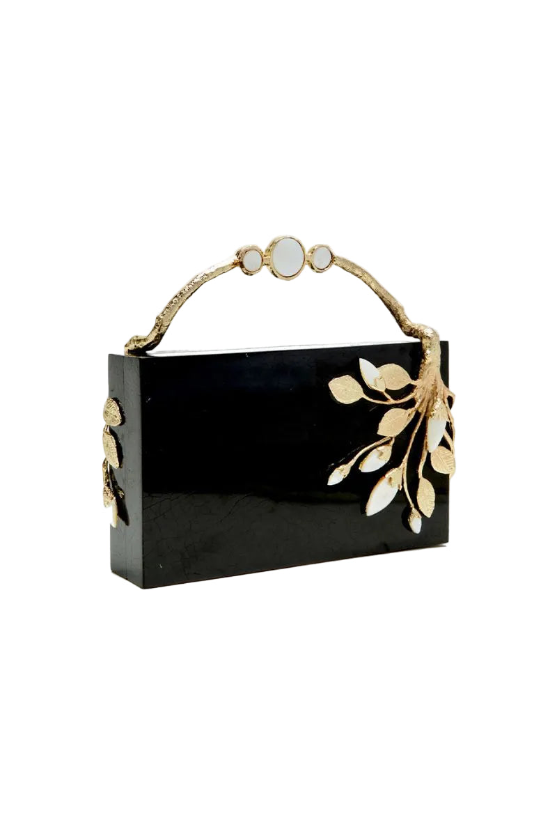 Emm Kuo BRANCUSE 14K gold hand-cast evening clutch in black, showcasing elegant craftsmanship and sleek design.