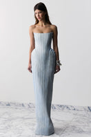 Light-blue Balykina KALA maxi gown with flowing fabric and elegant design, perfect for formal occasions.