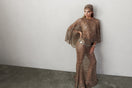 Nazlı Ceren VIONA crochet cape in antique bronze, stylish jacket featuring intricate crochet details and a flowing design.