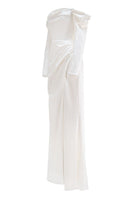 Elegant CULT MIA X MONETRE draped gown in luxurious fabric, showcasing a sophisticated design with intricate details.