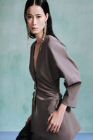 Gray Leicia long sleeve shirt with a fitted design, featuring a classic crew neckline and soft fabric.