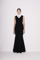 Lili Blanc black collared A-line top with long sleeves and a tailored fit, perfect for stylish casual or office wear.