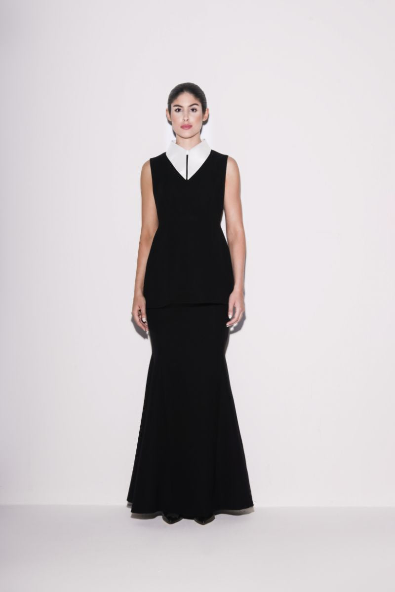 Lili Blanc black collared A-line top with long sleeves and a tailored fit, perfect for stylish casual or office wear.