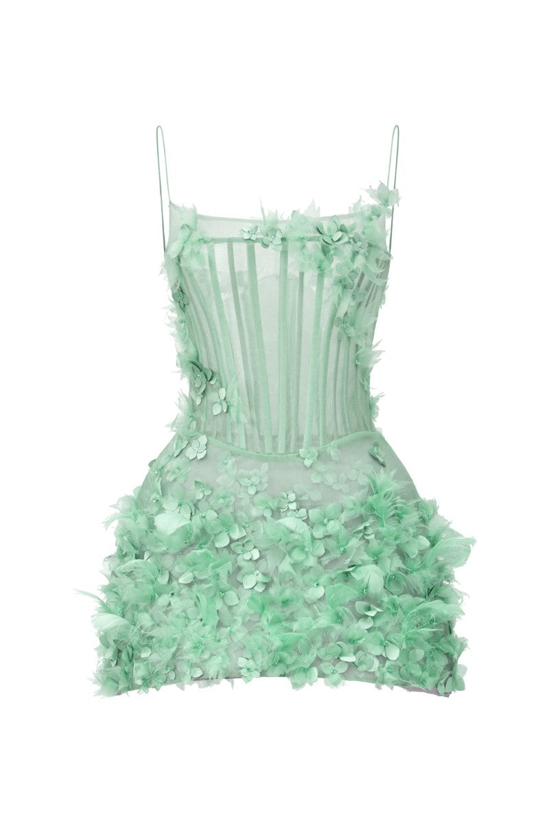 Mint Arabella tulle dress by 21Six, a stylish mini dress with delicate tulle fabric and elegant design, shown in the image.