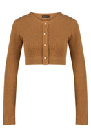 Brown knit crop top by Lili Blanc featuring a stylish, fitted design, perfect for casual or trendy outfits.