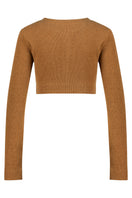 Brown knit crop top by Lili Blanc, stylish and elegant, featuring a fitted design and ribbed texture.