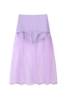Chictopia Lois lilac midi skirt with a flowy silhouette, styled with a lightweight fabric and side slit for a feminine look.