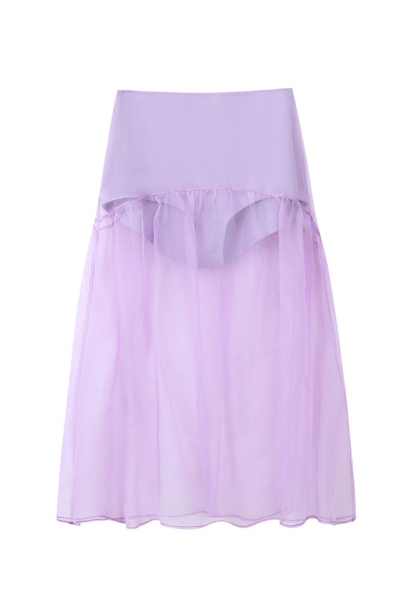 Chictopia Lois lilac midi skirt with a flowy silhouette, styled with a lightweight fabric and side slit for a feminine look.