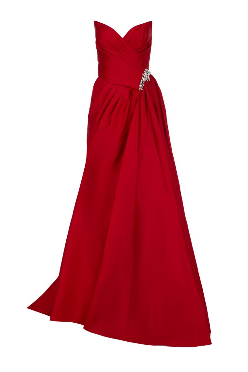 Tavia Sleeveless Cape Evening Gown in Red