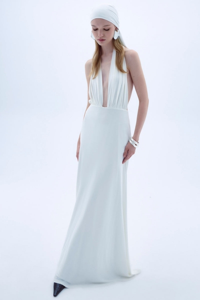 INES JERSEY LONG DRESS IN WHITE