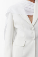 White Marylebone blazer with chiffon details by Nazlı Ceren, featuring tailored fit and elegant design for sophisticated style.