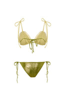 Reversible green and yellow bikini set by Suncillo, featuring a stylish two-tone swimwear design with adjustable fit.