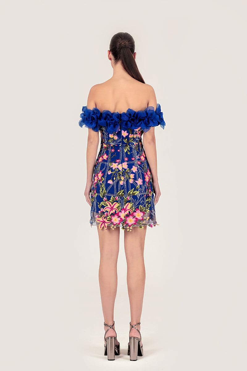 FLOWER APPLIQUÉ EMBROIDERED MINI DRESS - CULT MIA