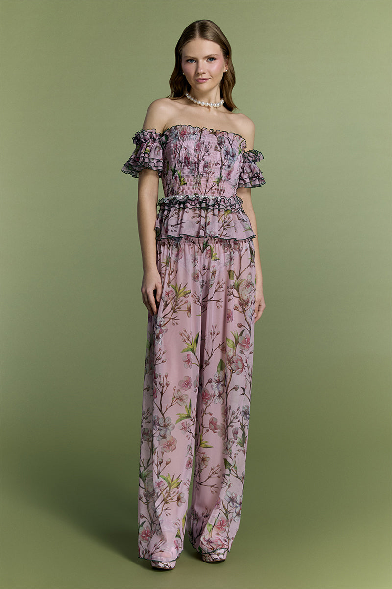 Nur Karaata Tropic Allure co-ord set featuring a vibrant printed top and matching pants, perfect for stylish summer wear.