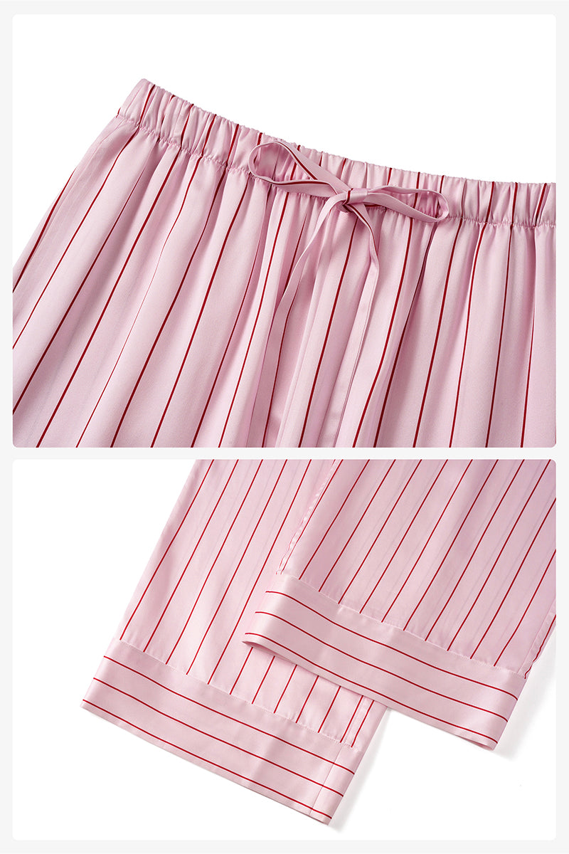 MUSEUM OF CRUSH SHORT-SLEEVE LONG-PANTS PAJAMA SET IN PINK STRIPE - CULT MIA