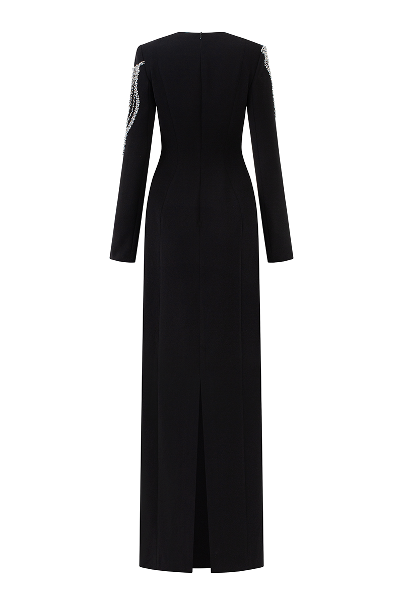 CRYSTAL EMBELLISHED SHOULDER STRAIGHT DRESS - CULT MIA
