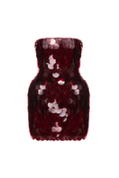 BalYKINA Burgundy Nino Dress, a stylish mini dress with a fitted silhouette and elegant design, shown on a model.