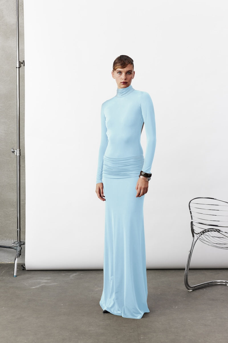 SIENNA LONG JERSEY DRESS IN BABY BLUE