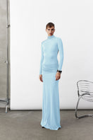 Nazlı Ceren Sienna long jersey gown in baby blue, flowing dress with soft fabric and elegant design, perfect for formal occasions.
