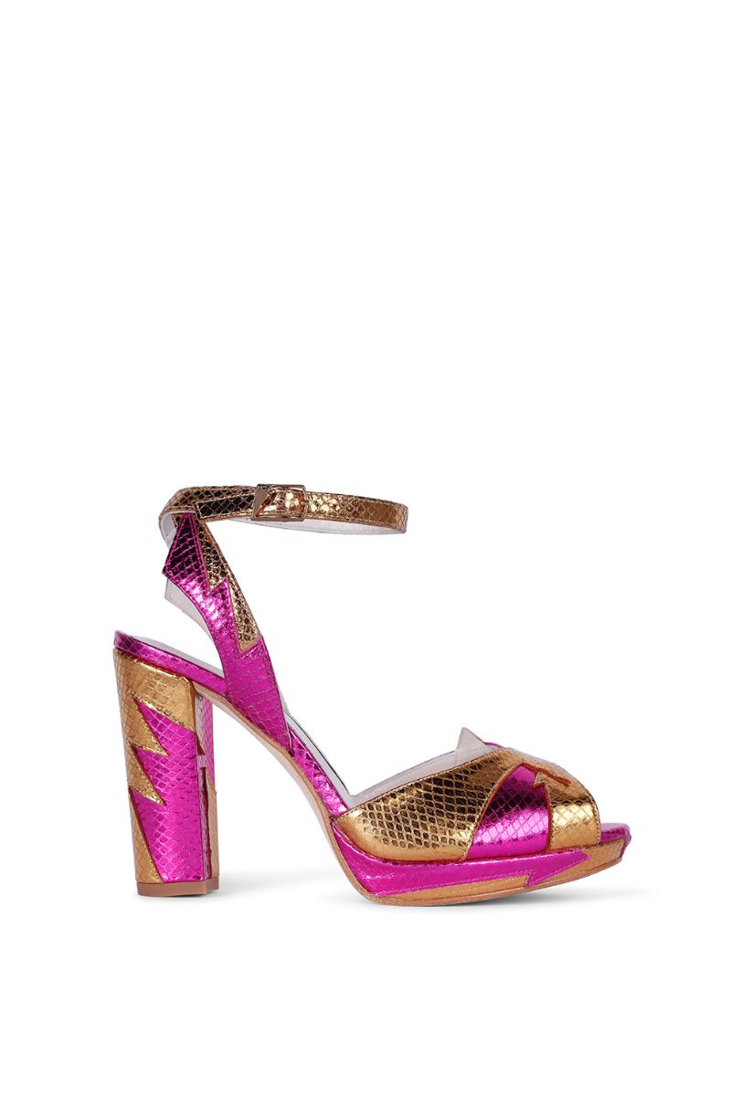 ZIA MID HEELS IN PINK ORANGE - CULT MIA