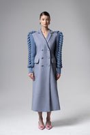 Liya statement sleeves coat in slate with bold, voluminous sleeves and tailored fit, stylish outerwear for colder weather.