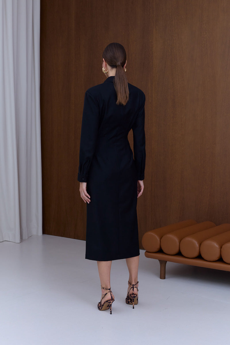wool midi dress UNDRESS EDITH Black WOOL MIDI DRESS IN Black