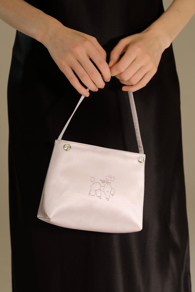 DIAMOND POODLES SILK HANDBAG IN PURPLE - CULT MIA
