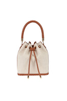 Saonara linen bucket top handle bag with sturdy handles and spacious interior, stylish for everyday use.
