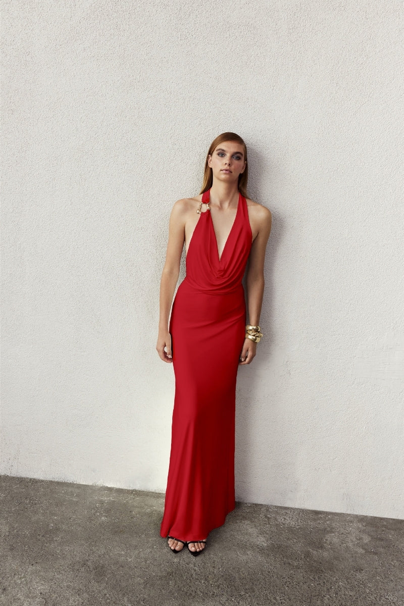 DAKOTA LONG JERSEY DRESS IN RED | CULT MIA DAKOTA LONG JERSEY DRESS IN RED | CULT MIA