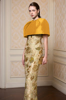 Yellow sleeveless floral gown with round neck from I.H.F, featuring a lightweight, flowing fabric and vibrant floral pattern.