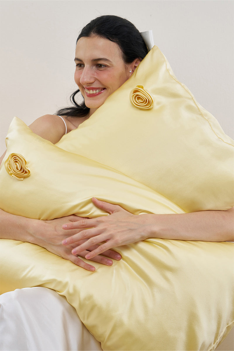 TUSCAN ROSE SILK PILLOWCASE IN YELLOW - CULT MIA
