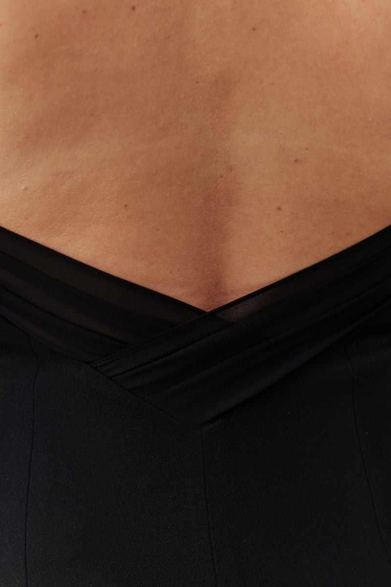 Black Violette long crepe dress by Nazlı Ceren, elegant maxi dress with flowing fabric and stylish design.