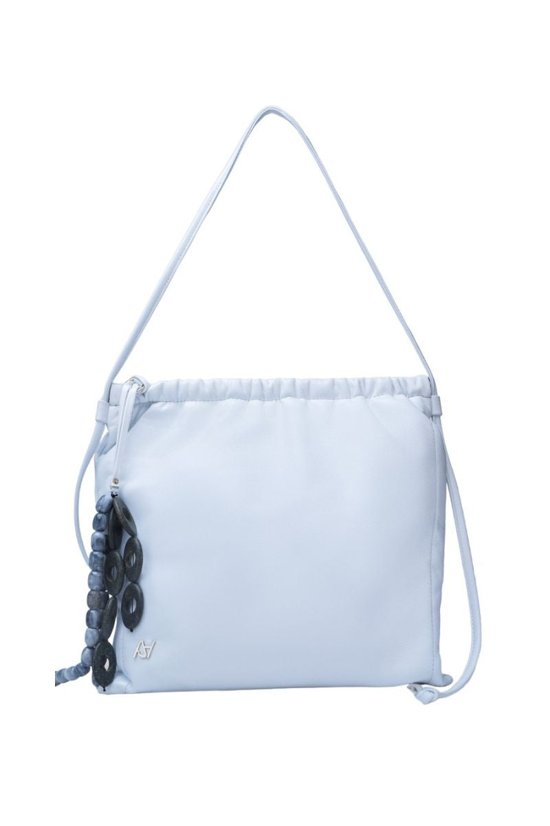 White Melissa clutch leather bag by Double A, stylish compact accessory with a sleek design and elegant finish.