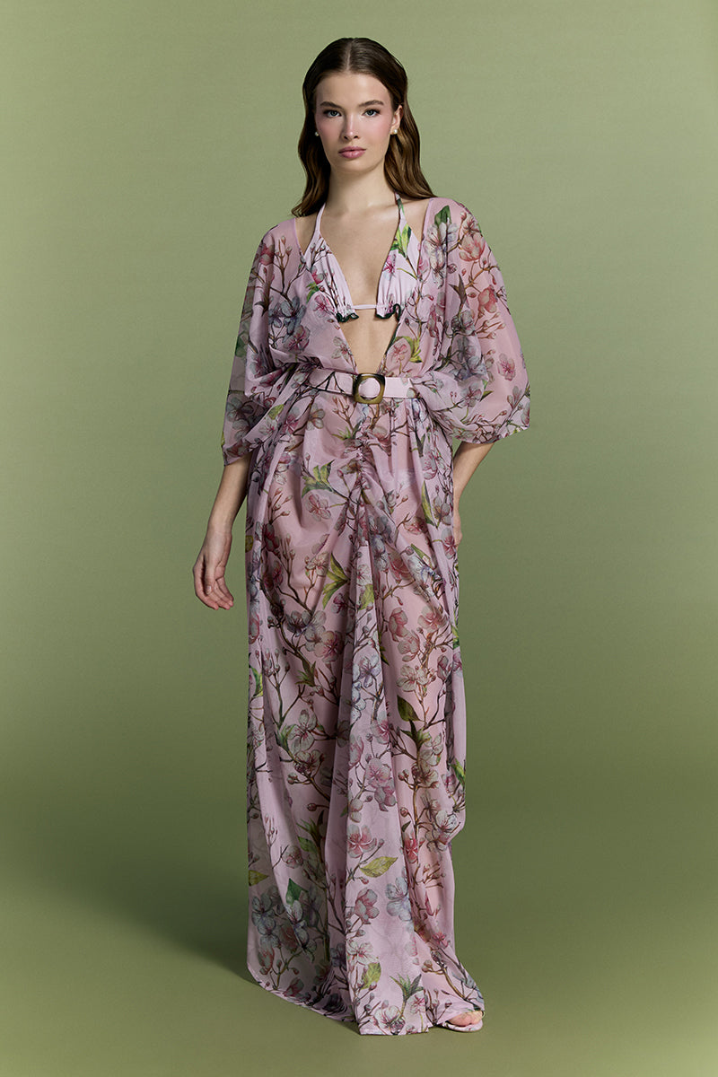 Nur Karaata Island Mirage cover-up, lightweight and stylish beach cover-up with tropical print, perfect for seaside wear.