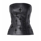 Lili Blanc Meridian Crystal Corset Top, stylish women's tops with sparkling crystal embellishments, form-fitting design, black color.