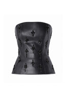 Lili Blanc Meridian Crystal Corset Top, stylish women's tops with sparkling crystal embellishments, form-fitting design, black color.