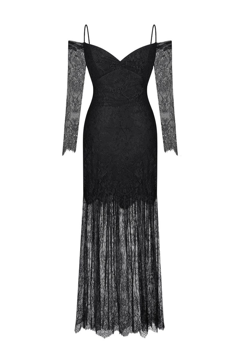 LACE DRAPED DRESS IN BLACK - CULT MIA